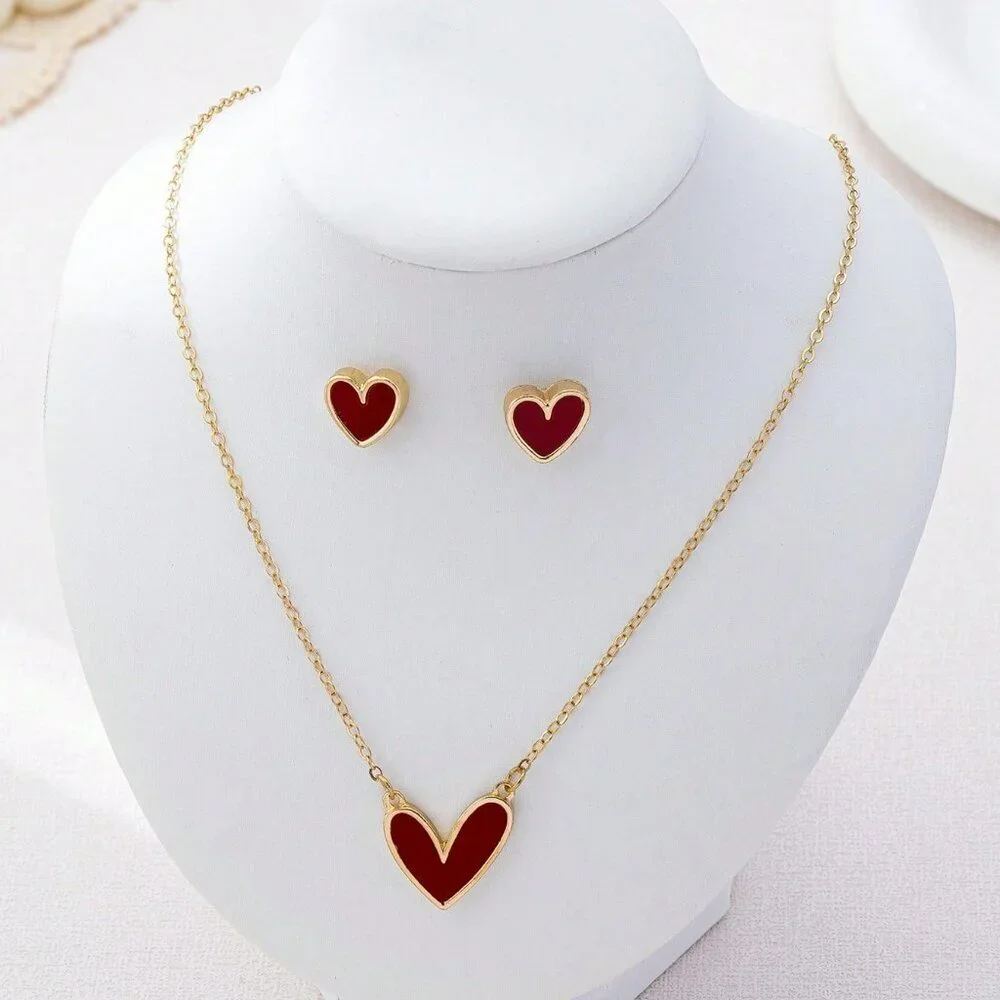 Red Elegant Women's Heart-Shaped Jewelry Set